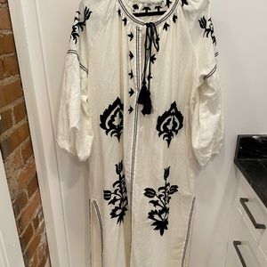 Zara Caftan Black White Cream Embroidered Tunic